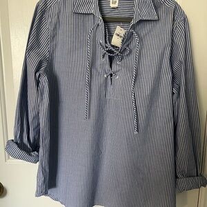 GAP Blue & White Striped Lace Up Shirt
